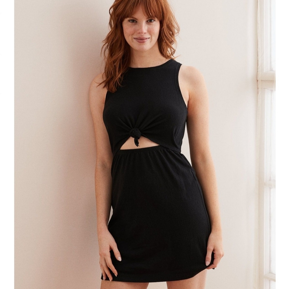 aerie Black Knot-Front Cutout Tank Dress